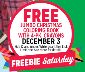 FREE Jumbo Christmas Coloring Book with 4 pk Crayons at Kmart on